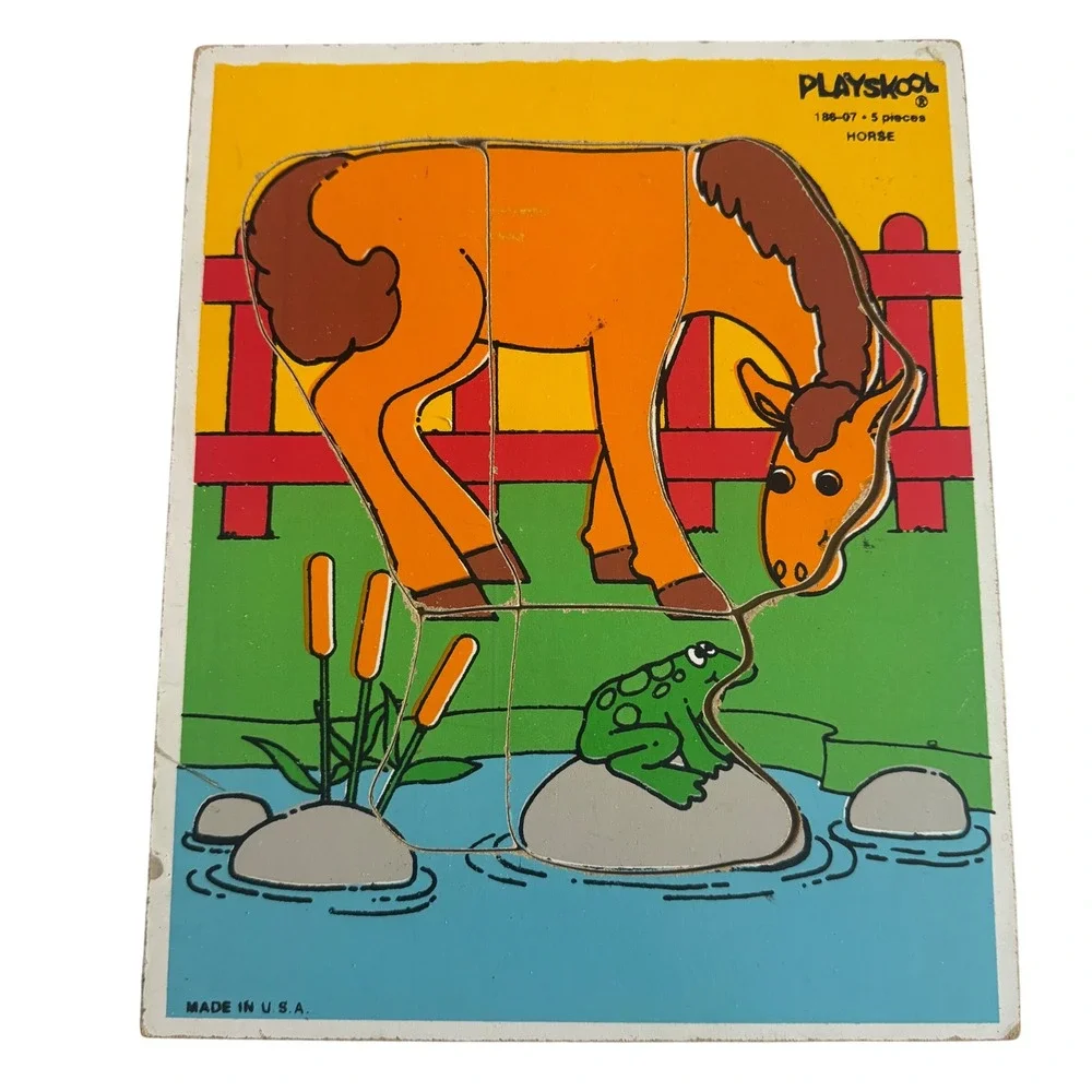 Playskool 186-07 Horse‎ 5 Piece Wooden Jigsaw Puzzle Made in USA Board